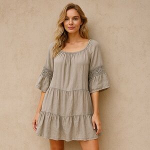Terzo‎ Millennio Linen Tiered Taupe Dress Made in Italy Women's in S